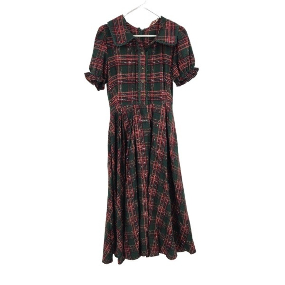 Ivy City Co. Sophia Dress Red Green Plaid Ruffle Eyelet Trim Cottagecore Size 6 - Picture 2 of 11